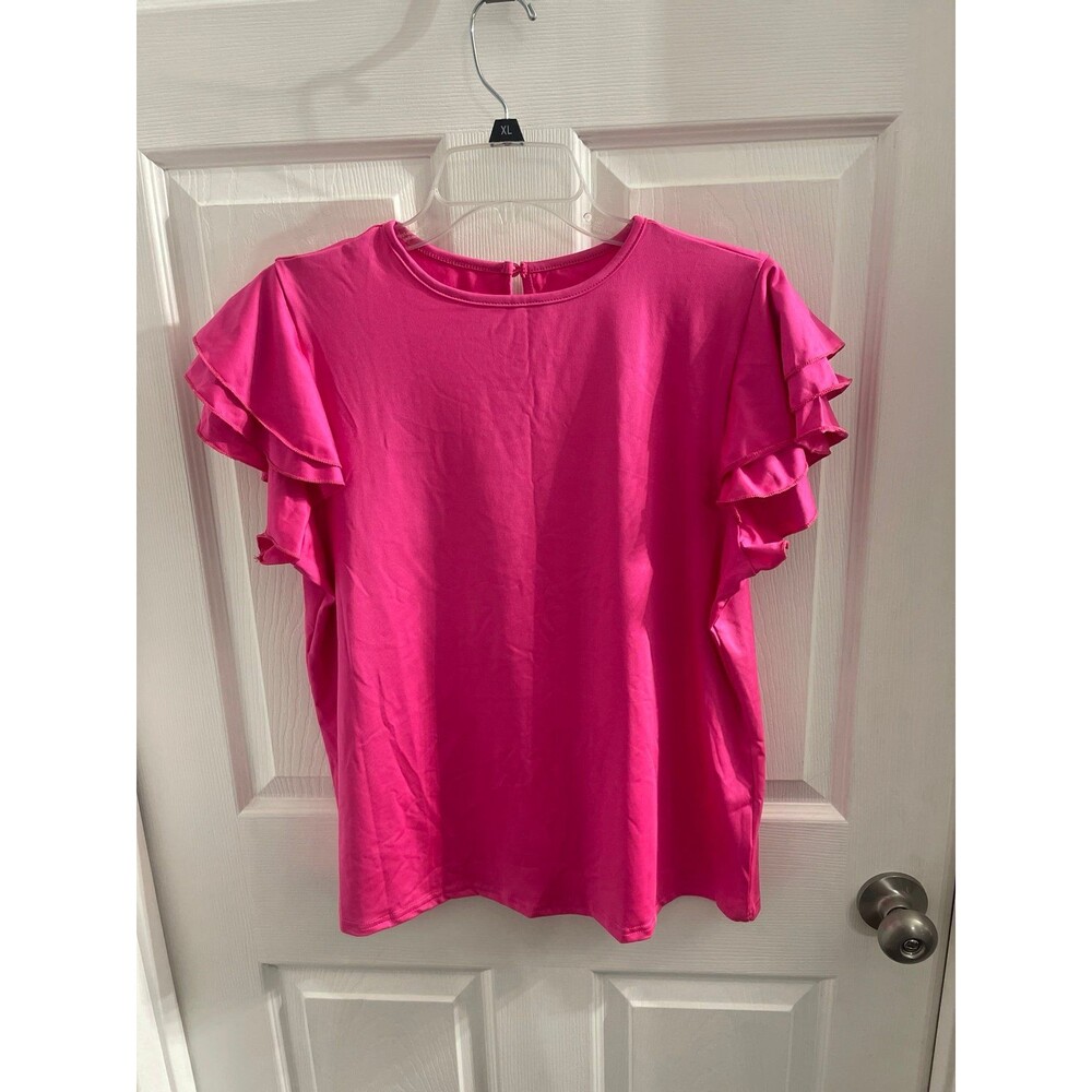 Hot Pink Layered Ruffle Sleeve Blouse Size L